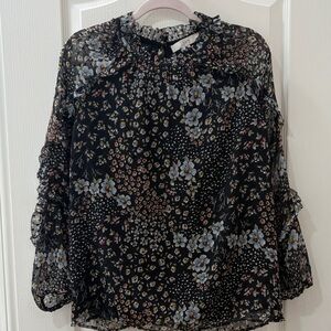 LOFT Black Floral Sheer Blouse